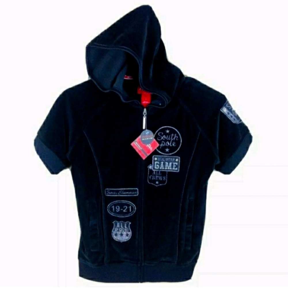 🔥50% OFF!🔥New South Pole Girl’s Black Velour Short Sleve Zip Up Hoodie